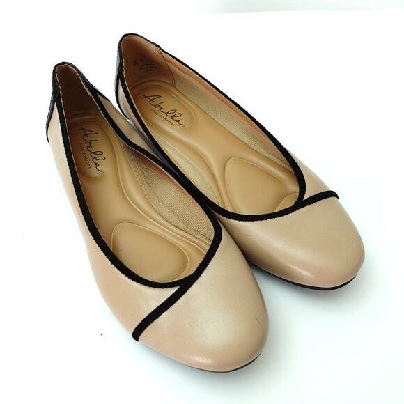 Abella Comfort Nude Black Tan Leather Classic Round Toe Ballet Flats Size 10 - Picture 1 of 7